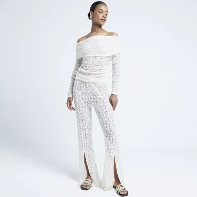 Cream Lace Split Front Trousers sold by River Island