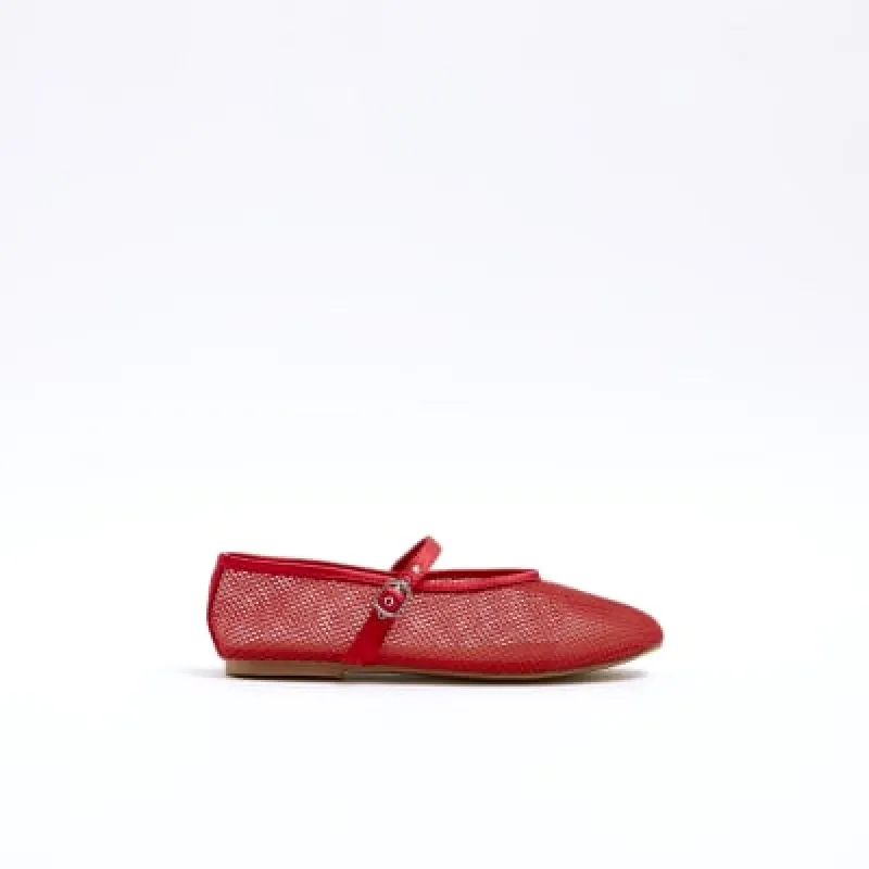 Red mesh mary jane ballet pumps sold by River Island