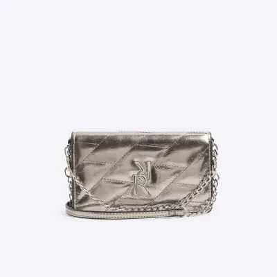 Silver metallic chain strap cross body purse sold by River Island