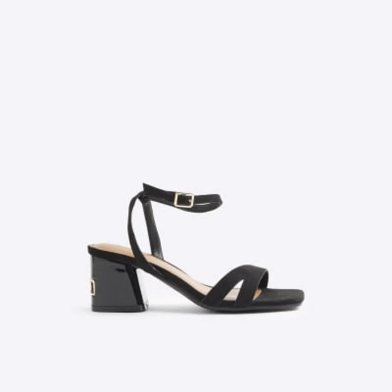 Black hardware detail heeled sandals sold by River Island
