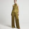 Khaki satin plisse halter neck top sold by River Island