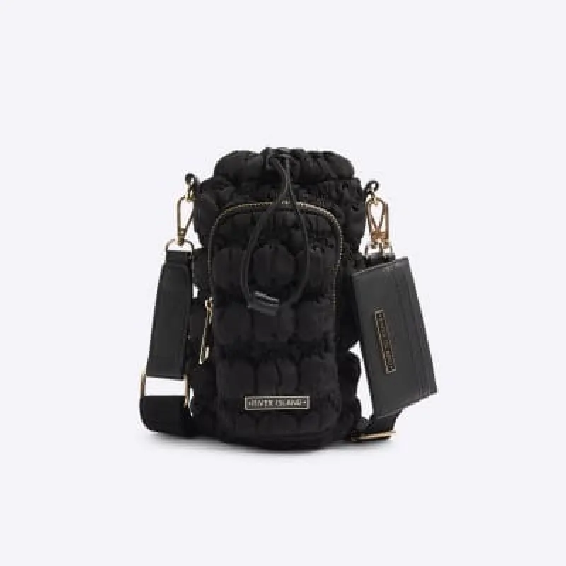 Black quilted bottle holder bag sold by River Island