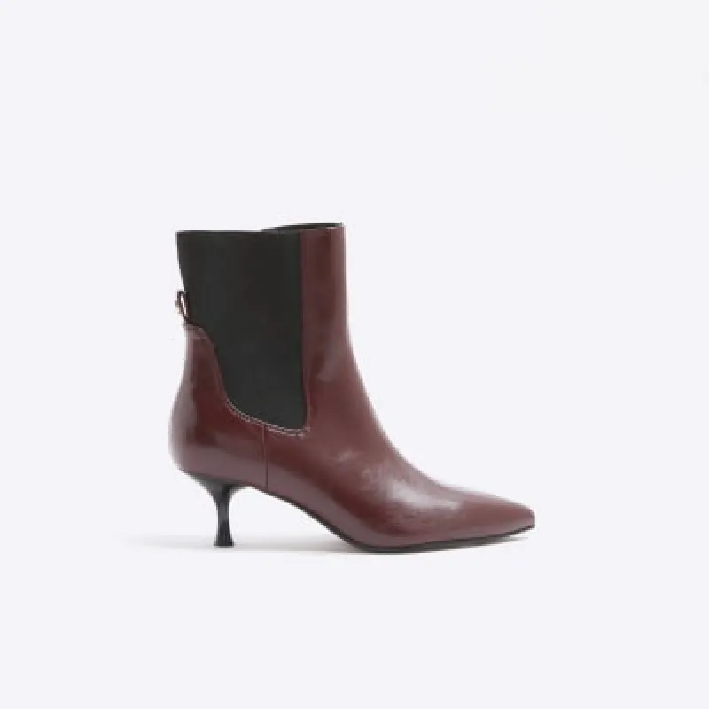 Brown wide fit kitten heeled ankle boots sold by River Island