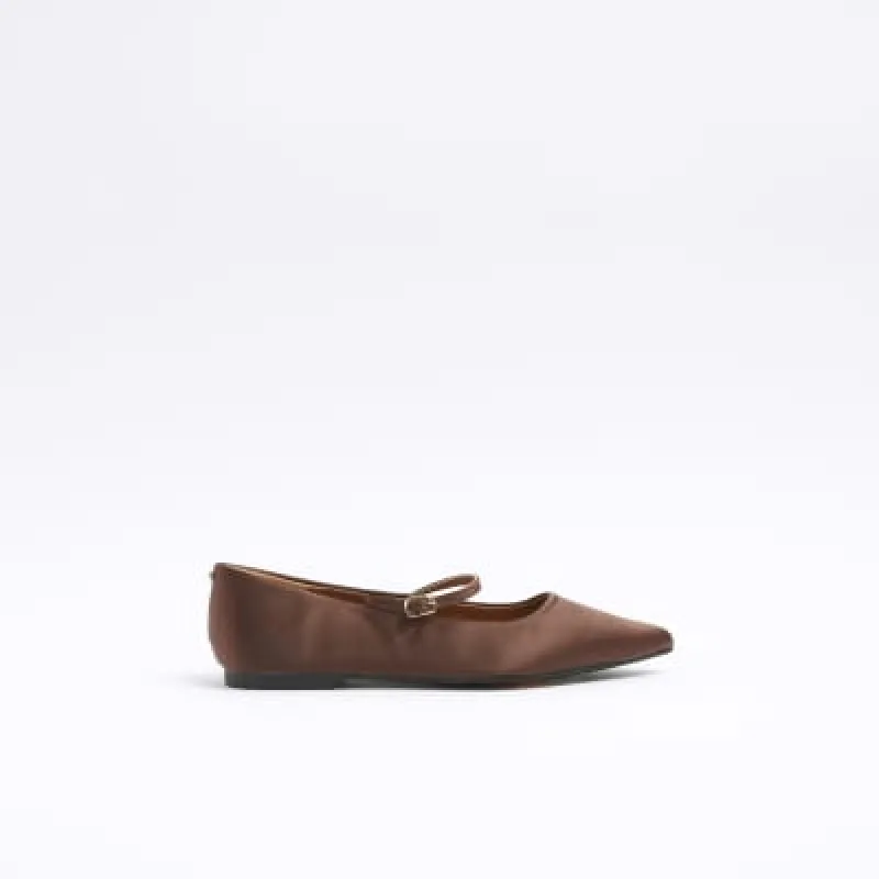 Brown satin pointed ballet pumps sold by River Island