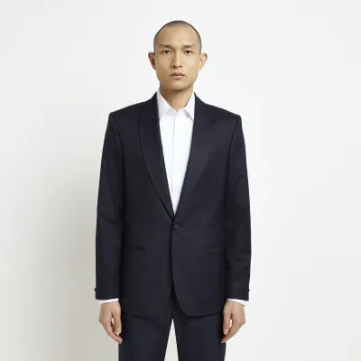 Navy Slim fit Shawl Collar Shimmer blazer sold by River Island