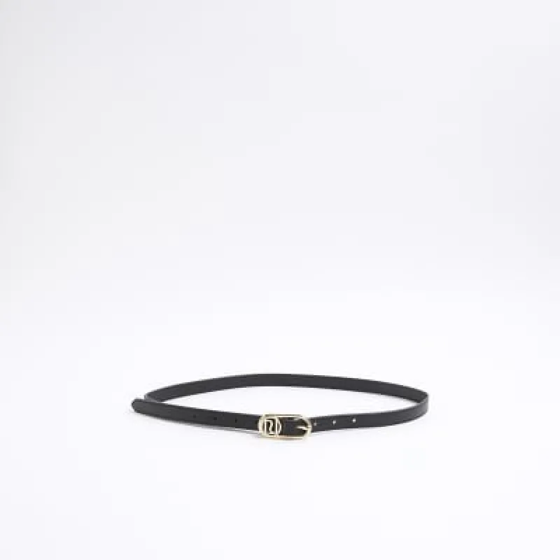 Black Ri Buckle Skinny Belt sold by River Island
