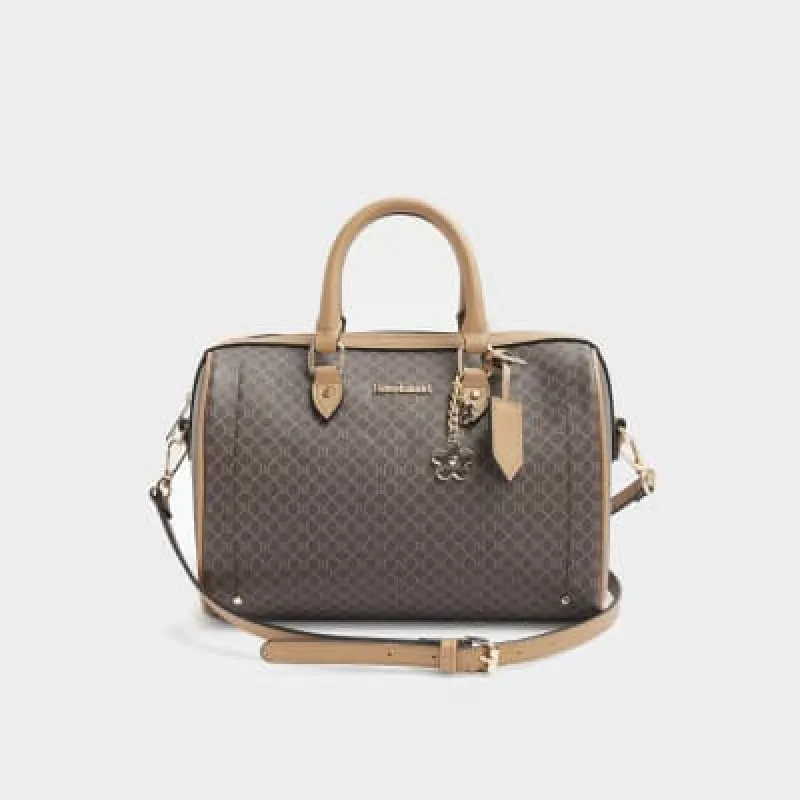 Brown monogram bowler cross body bag sold by River Island