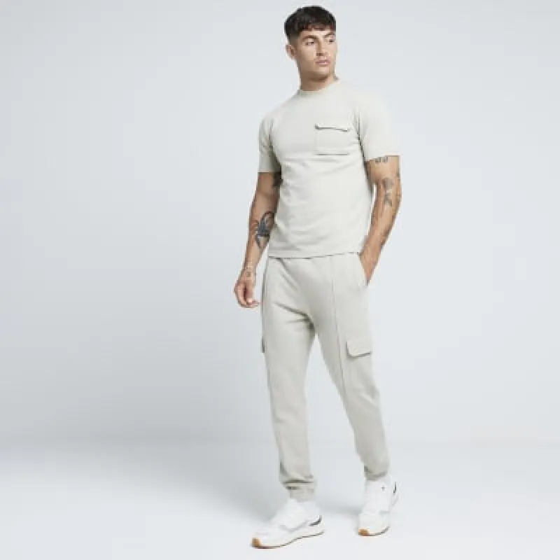 Stone Slim Fit Stretch Smart Cargo Joggers sold by River Island