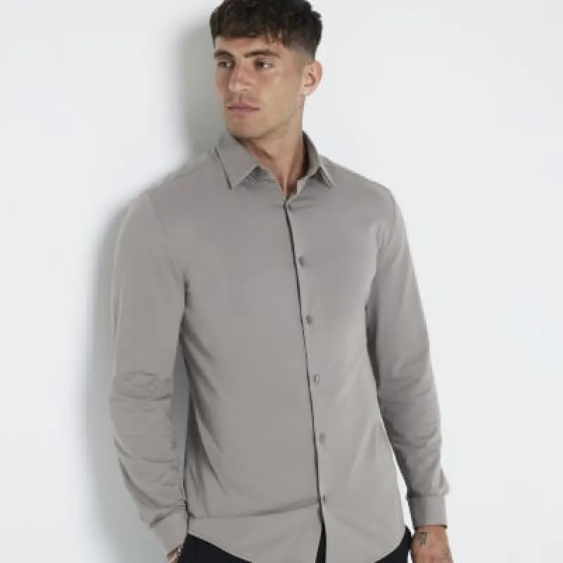 Grey slim fit stretch long sleeve shirt sold by River Island