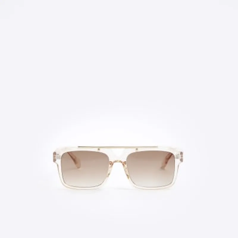 Gold brow bar square sunglasses sold by River Island
