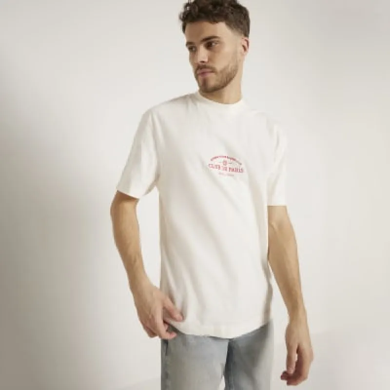 Beige regular fit graphic sports t-shirt sold by River Island