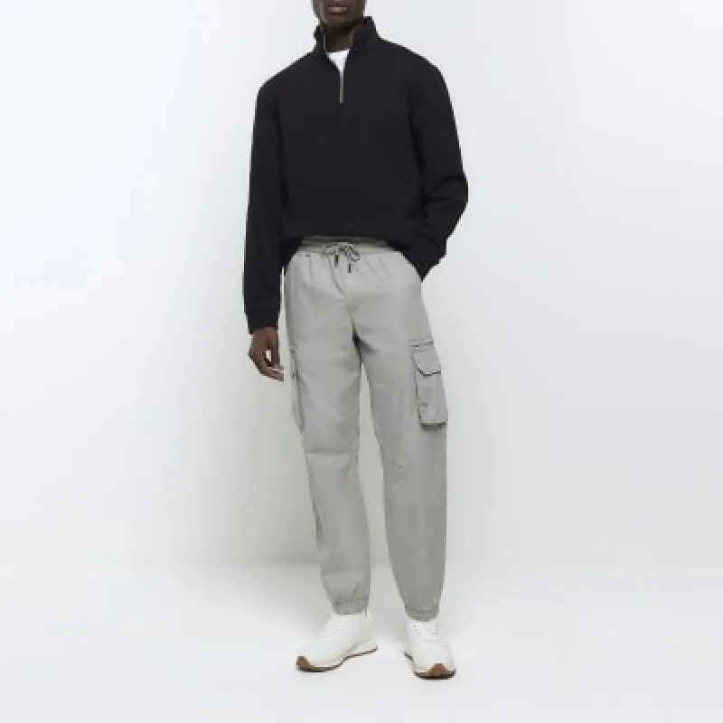 Grey slim fit ripstop cargo trousers sold by River Island