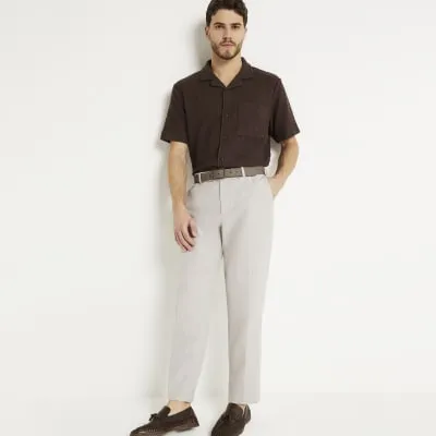 Brown regular fit boucle revere shirt sold by River Island