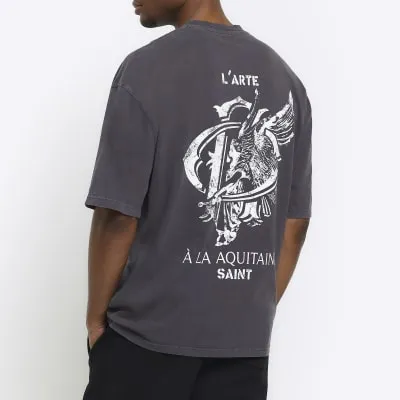 Black regular fit graphic Renaissance t-shirt sold by River Island