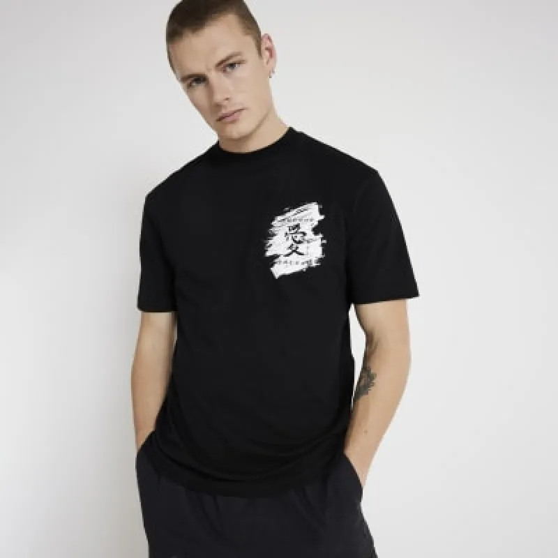 Black regular fit Japanese graphic t-shirt sold by River Island