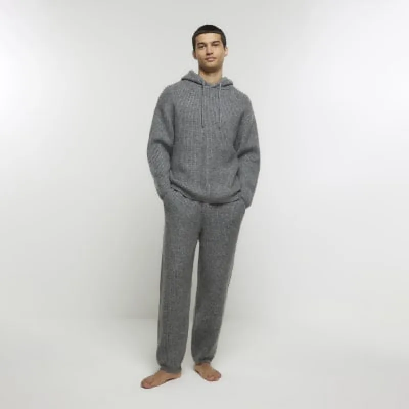 Grey regular fit knitted lounge joggers sold by River Island