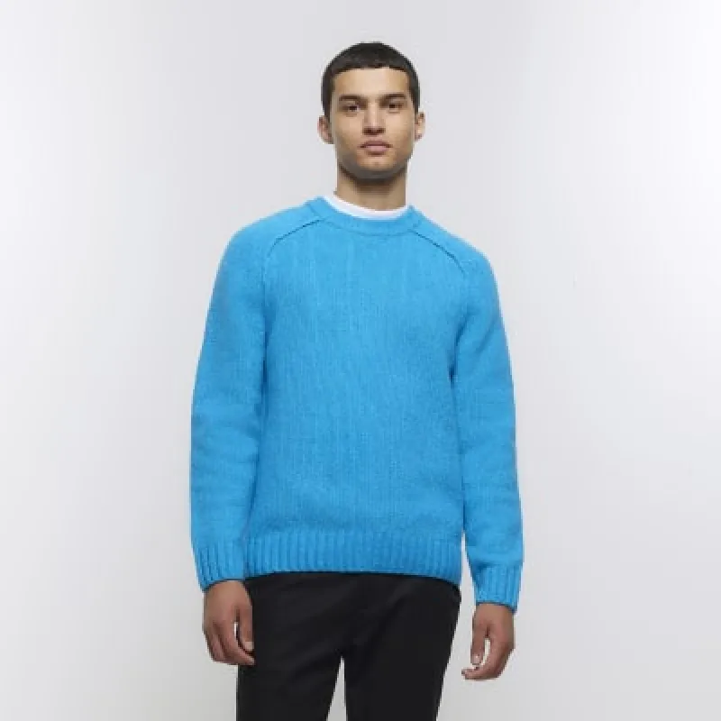 Blue regular fit wool blend jumper sold by River Island