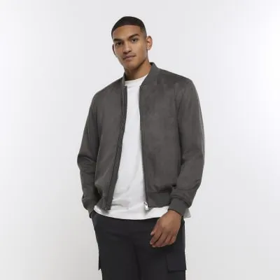 Dark green regular fit suedette bomber jacket sold by River Island