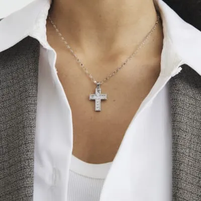 Silver Cross Cubic Zirconia Necklace sold by River Island