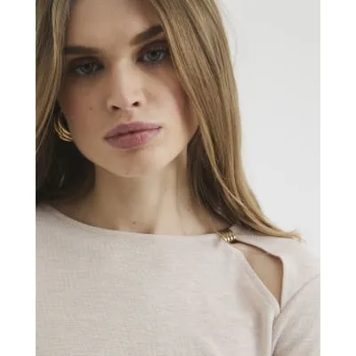 Beige Trim Ruched Cut Out Top sold by River Island