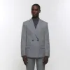 Grey Twill Double breasted Suit Jacket sold by River Island