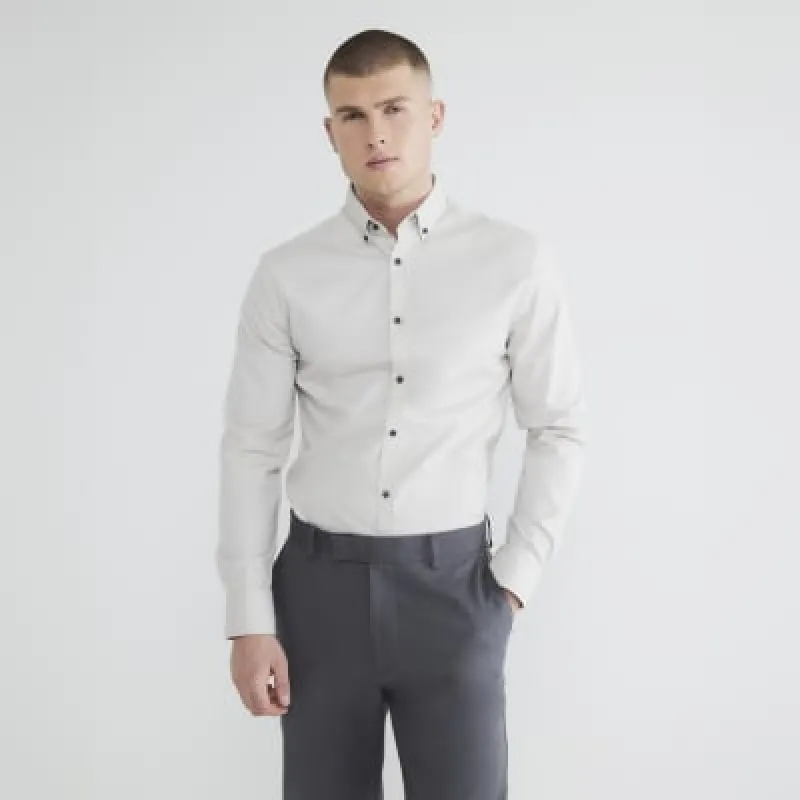 Grey Textured Muscle fit stretch Shirt sold by River Island