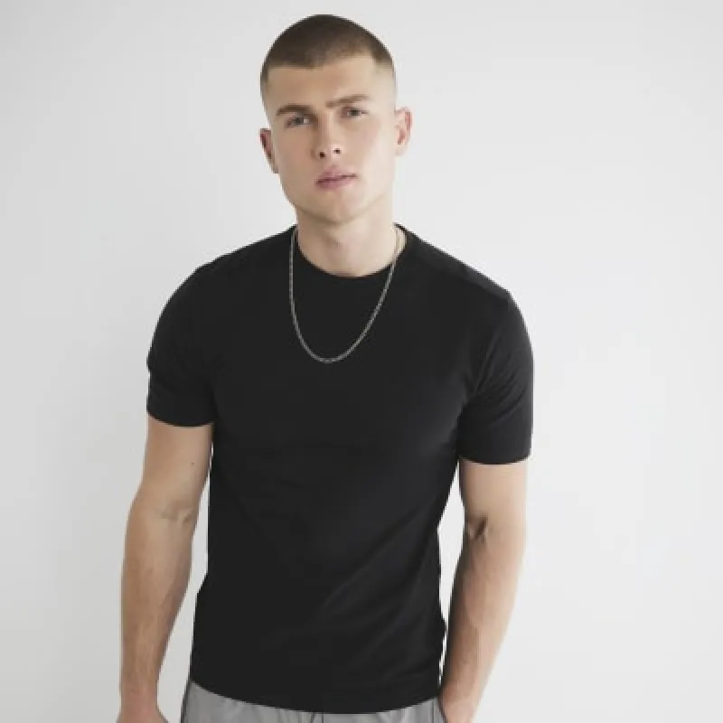 Black Muscle Fit Pique T-Shirt made by River Island