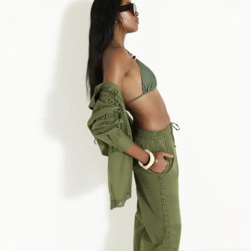 Khaki Lace Insert Wide Leg Trousers sold by River Island