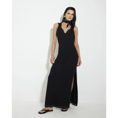 Black Side Split Jersey Maxi Dress sold by River Island
