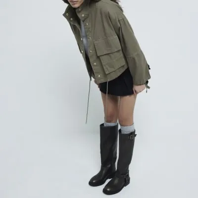 Dark Brown High Leg Biker Boots sold by River Island