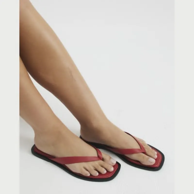 Red Leather Flip Flop Flat Sandals sold by River Island