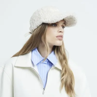 Cream Borg 'Paris' Cap sold by River Island