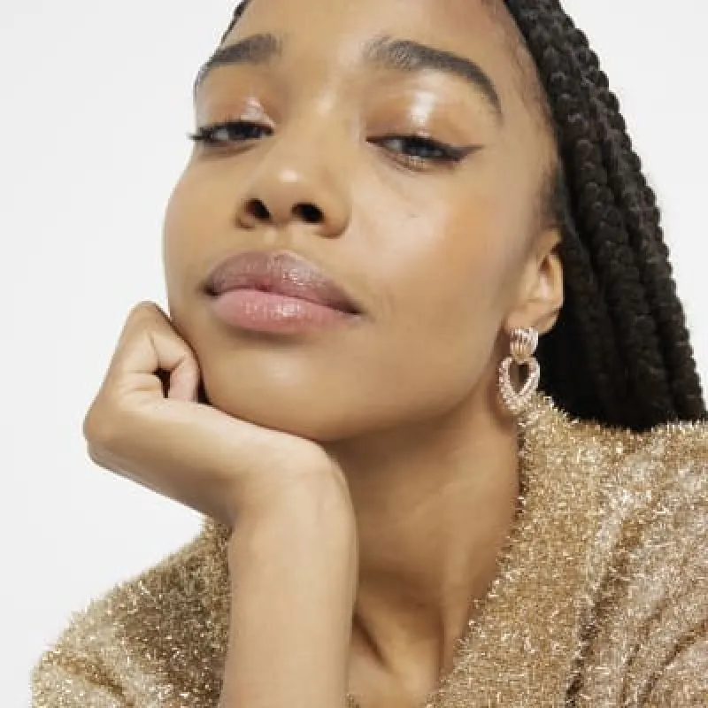 Pink Rose Gold Stone Hoops Earrings sold by River Island