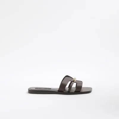 Brown Leather Cut Out Strap Sandals sold by River Island