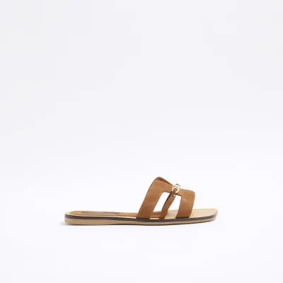 Brown Suede Cut Out Strap Sandals sold by River Island
