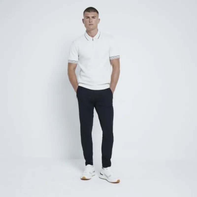 Beige Slim Fit Quilted Polo Shirt made by River Island