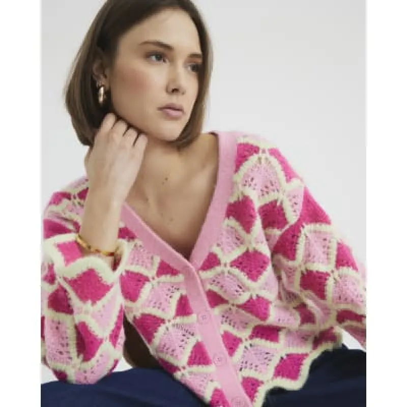 Pink Knitted Wave Cardigan sold by River Island