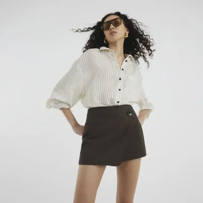 Brown Asymmetric Button Front Wrap Skort sold by River Island