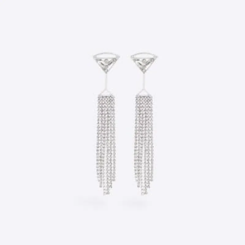 Silver Cocktail Rhinestone Chain Earrings sold by River Island