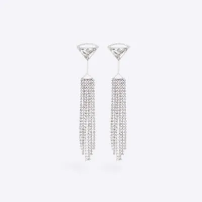 Silver Cocktail Rhinestone Chain Earrings sold by River Island