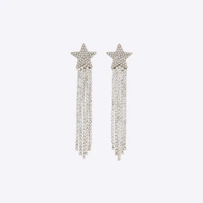 Silver Star Rhinestone Chain Earrings sold by River Island
