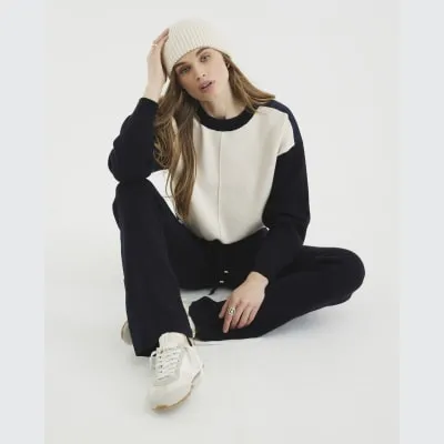 Navy Colour block Lounge Jumper sold by River Island