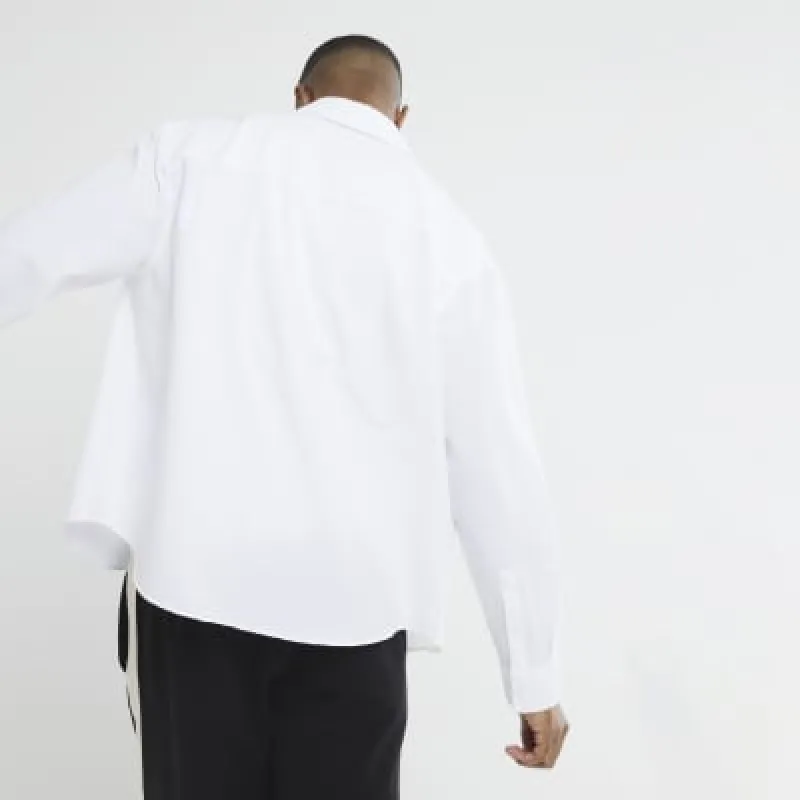 White Long Sleeved Relaxed Seersucker Shirt sold by River Island