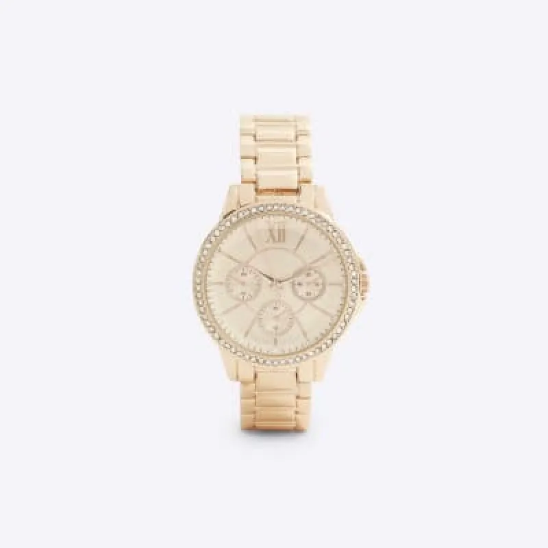Pink Rose Gold Chunky Pave Watch sold by River Island