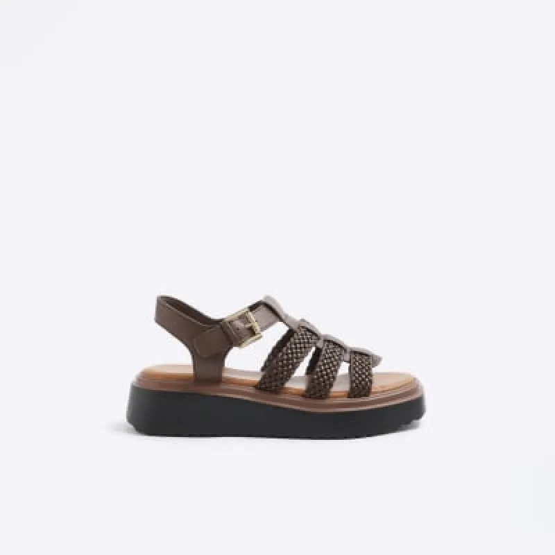 Brown Faux Leather Flatform Sandals sold by River Island