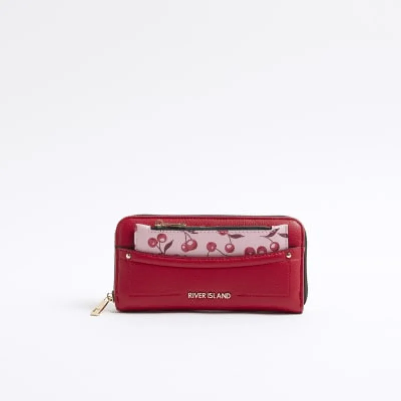 Red Faux Leather Cherry Zip Around Purse sold by River Island