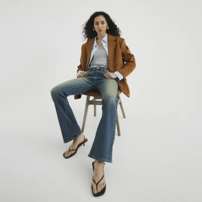 Blue Denim Bootcut Mid Rise Jeans sold by River Island