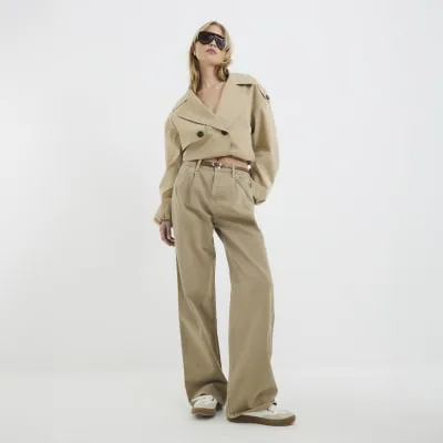 Beige Denim Tailored Baggy Jeans sold by River Island