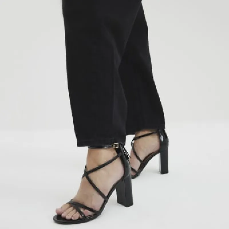 Black Faux Leather Strappy Heeled Sandals sold by River Island