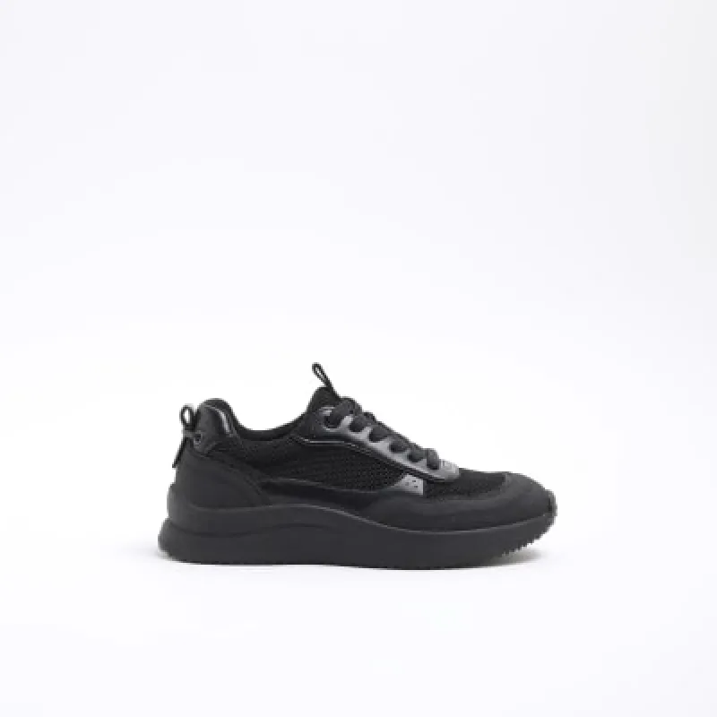 Black Faux Leather Lace Up Trainers sold by River Island